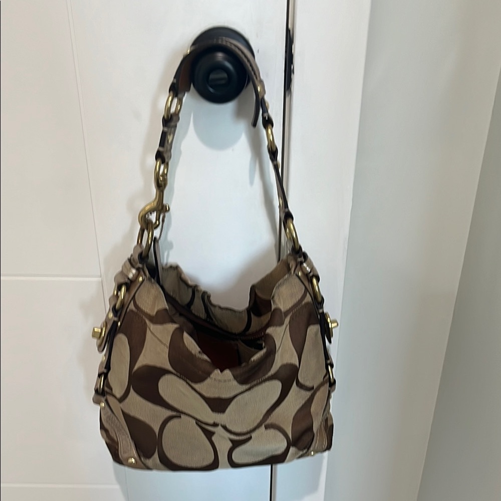 Authentic Coach 10620 Carly Large Brown Tote Purse Signature Hobo Shoulder Bag